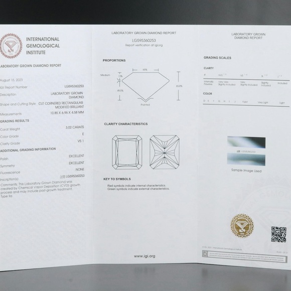 Color Grade E VS1 14 K 3.78 CTW Lab Grown Diamond Ring with IGI Report - Picture 8 of 8